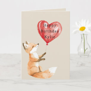 Verjaardag Fox Heart Balloon Kaart