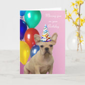 Verjaardag Franse Bulldog Kaart (Gele Bloem)