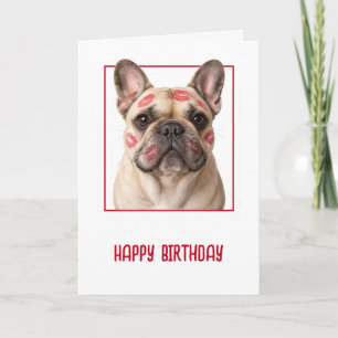 Verjaardag Franse Bulldog met Lippenstift Kusjes Kaart