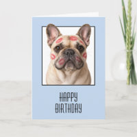 Verjaardag Franse Bulldog met Lippenstift Kusjes