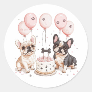 Verjaardag Franse Bulldogs Verjaardagstaart Ronde Sticker