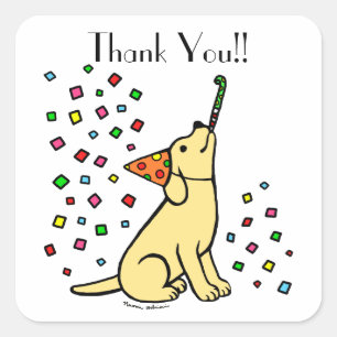 Verjaardag Geel Labrador Cartoon Dank u Vierkante Sticker