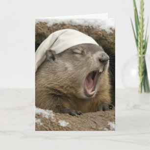 Verjaardag Geeuwende Bosmarmot met Slaapmuts Kaart