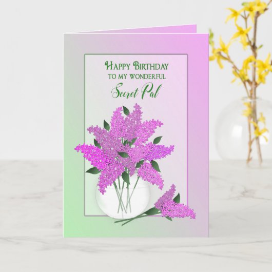 Verjaardag, Geheime vriend, Lilacs in een vaas Kaart (Gele Bloem)