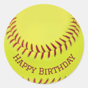 Verjaardag gele softbal ronde sticker