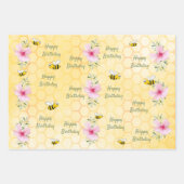 Verjaardag gelukkige hommels honingraat bloemen inpakpapier vel (Voorkant 3)