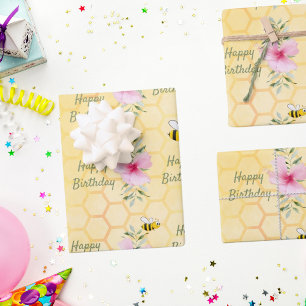 Verjaardag gelukkige hommels honingraat bloemen inpakpapier vel