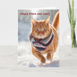 Verjaardag gember kat op sneeuw feestdagen kaart