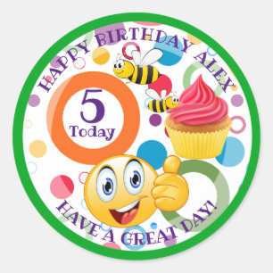 Verjaardag gepersonaliseerde Kinderen van Cute emo Ronde Sticker