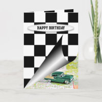 Verjaardag Geruite Vlag en Oude Auto
