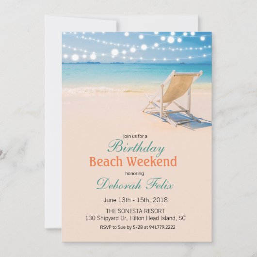 Verjaardag Getaway String Lights Beach uitnodiging (Voorkant)