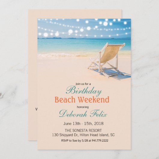 Verjaardag Getaway String Lights Beach uitnodiging (Voorkant / Achterkant)
