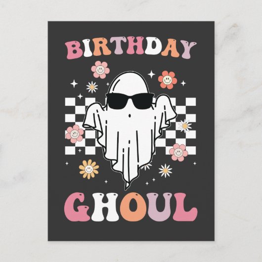 Verjaardag Ghoul Ghost Halloween Groovy Retro Uitnodiging Briefkaart (Voorkant)