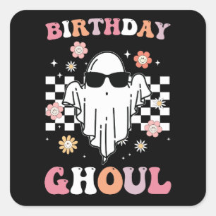 Verjaardag Ghoul Ghost Halloween Groovy Retro Vierkante Sticker