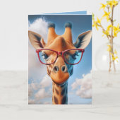 Verjaardag Giraffe met rode bril Kaart (Gele Bloem)