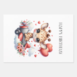 Verjaardag Giraffe Piloot Inpakpapier Vel