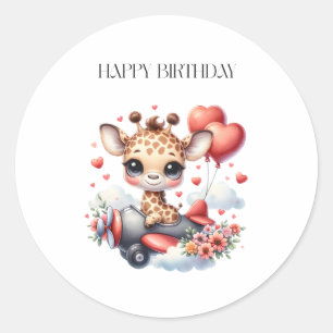 Verjaardag Giraffe Piloot Ronde Sticker