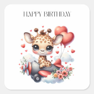 Verjaardag Giraffe Piloot Vierkante Sticker