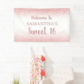 Verjaardag Girly Roos Gold Glitter Sparkle Spandoek (Insitu)