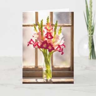 Verjaardag Gladiolus boeket in een zonnig raam Kaart