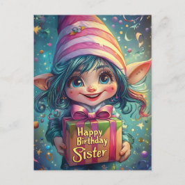 Verjaardag Gnome - Happy Birthday Sister Briefkaart