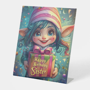 Verjaardag Gnome - Happy Birthday Sister Reclamebord Met Voetstuk