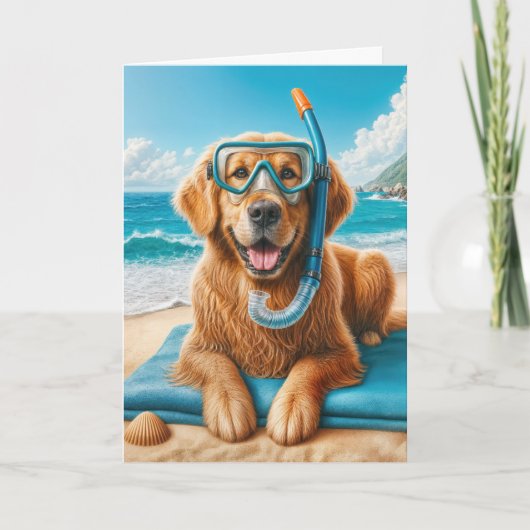Verjaardag Golden Retrieve met snorkeluitrusting Kaart (Voorkant)
