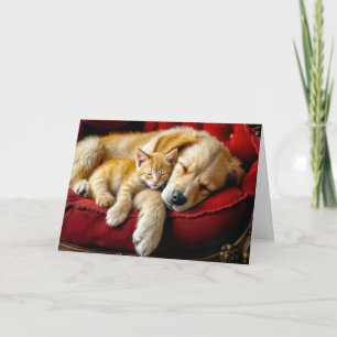 Verjaardag Golden Retriever en Gold Kitten Slapen Kaart