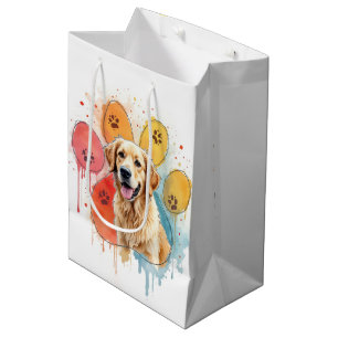 Verjaardag Golden Retriever in Paw Print Medium Cadeauzakje