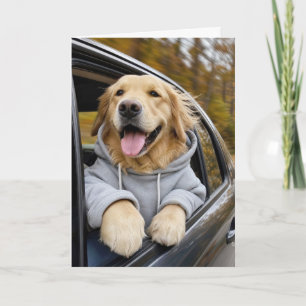 Verjaardag Golden Retriever Rijdt in een Auto Kaart