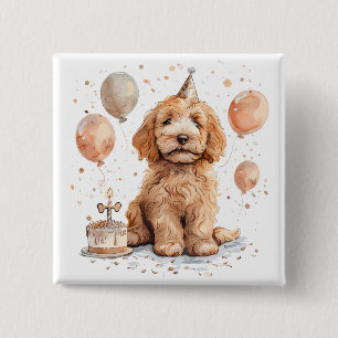 Verjaardag Goldendoodle Hond Verjaardagstaart Vierkante Button 5,1 Cm