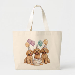 Verjaardag Goldendoodle Honden Verjaardagstaart Grote Tote Bag