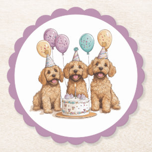 Verjaardag Goldendoodle Honden Verjaardagstaart Kartonnen Onderzetters