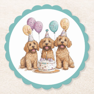 Verjaardag Goldendoodle Honden Verjaardagstaart Kartonnen Onderzetters