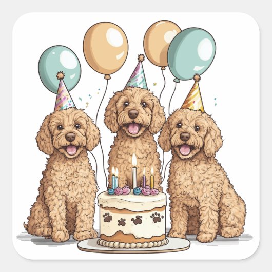 Verjaardag Goldendoodle Honden Vierkante Sticker (Voorkant)