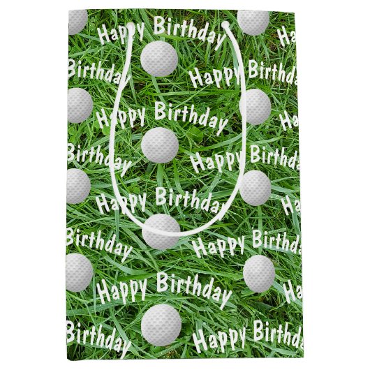 Verjaardag Golf Ballen op Grass Medium Gift Bag Medium Cadeauzakje (Voorkant)