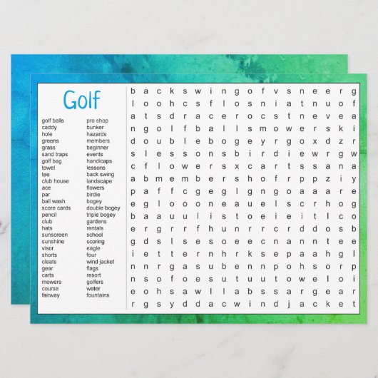 Verjaardag Golf Theme Game Aankondiging (Voorkant / Achterkant)