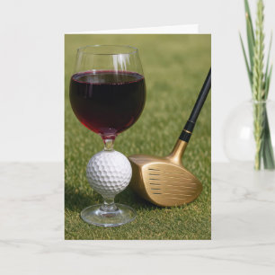 Verjaardag golfbal wijnglas met gouden putter kaart
