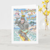 Verjaardag Gorilla Surfer Kaart (Gele Bloem)