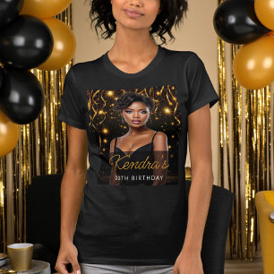 Verjaardag Goud en Zwarte Foto Instagram T-shirt