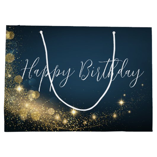 Verjaardag goud middernacht blauw mousserende goud groot cadeauzakje (Achterkant)