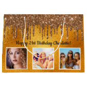 Verjaardag gouden aangepaste foto druppels groot cadeauzakje (Voorkant)
