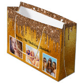 Verjaardag gouden aangepaste foto druppels groot cadeauzakje (Voorkant Gekanteld)