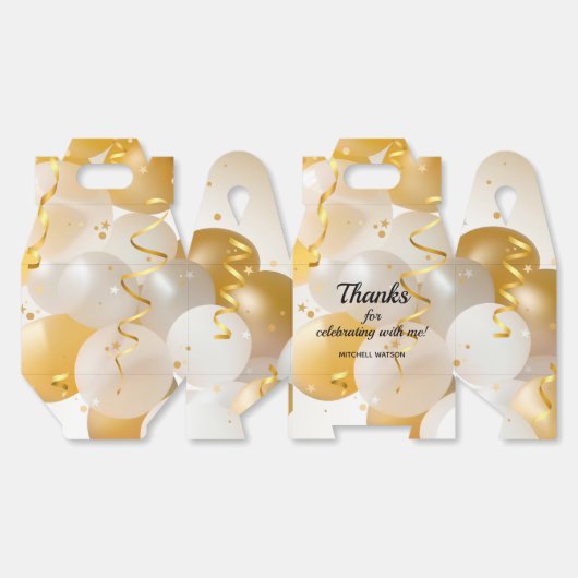 Verjaardag Gouden Witte Ballonnen Grote Gable Part Bedankdoosjes (Ongevouwen)