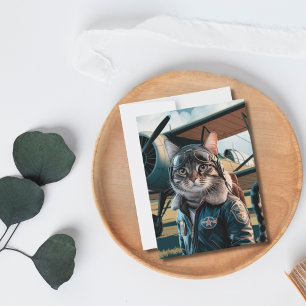 Verjaardag Grappige Kat Piloot & Vliegtuig Luchtva Briefkaart