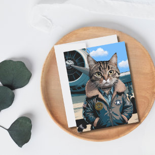 Verjaardag Grappige Kat Piloot & Vliegtuig Luchtva Briefkaart