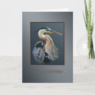 Verjaardag, Great Blue Heron Bird in zilver en gri Kaart