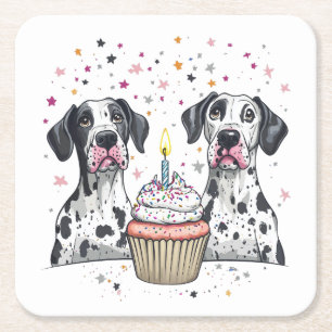 Verjaardag Great Dane Dogs Cupcake Vierkante Kartonnen Onderzetter