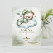 Verjaardag Green Boho Sleeping Teddy Bear Schattig Kaart (Staand voorkant)