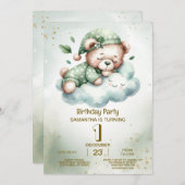 Verjaardag Green Boho Sleeping Teddy Bear Schattig Kaart (Voorkant / Achterkant)